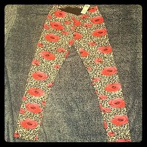Leopard print Rose fleece leggings